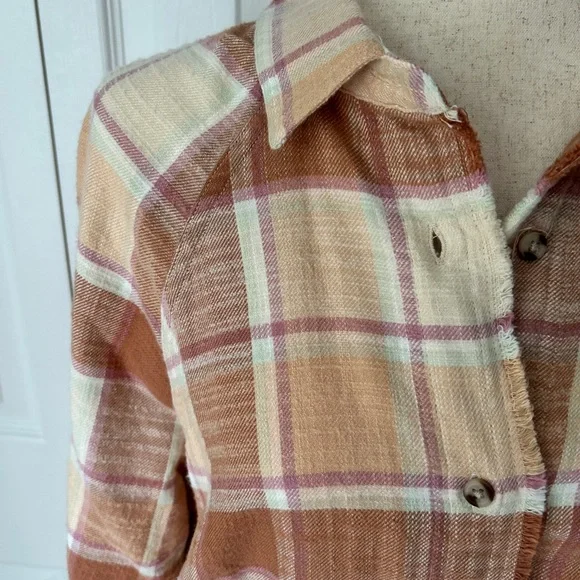 Plaid Button-Up Flannel Shirt in Brown and Cream - Picture 2 of 6